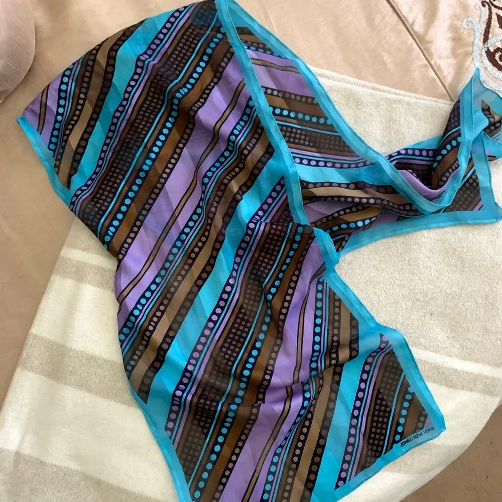 J NY Retro Turquoise Blue and Purple Print Scarf